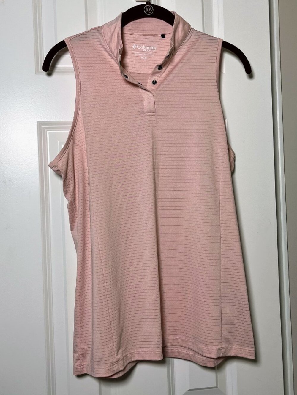 Columbia Golf Sleeveless Polo Pink Textured Stripe Snap Front Medium M